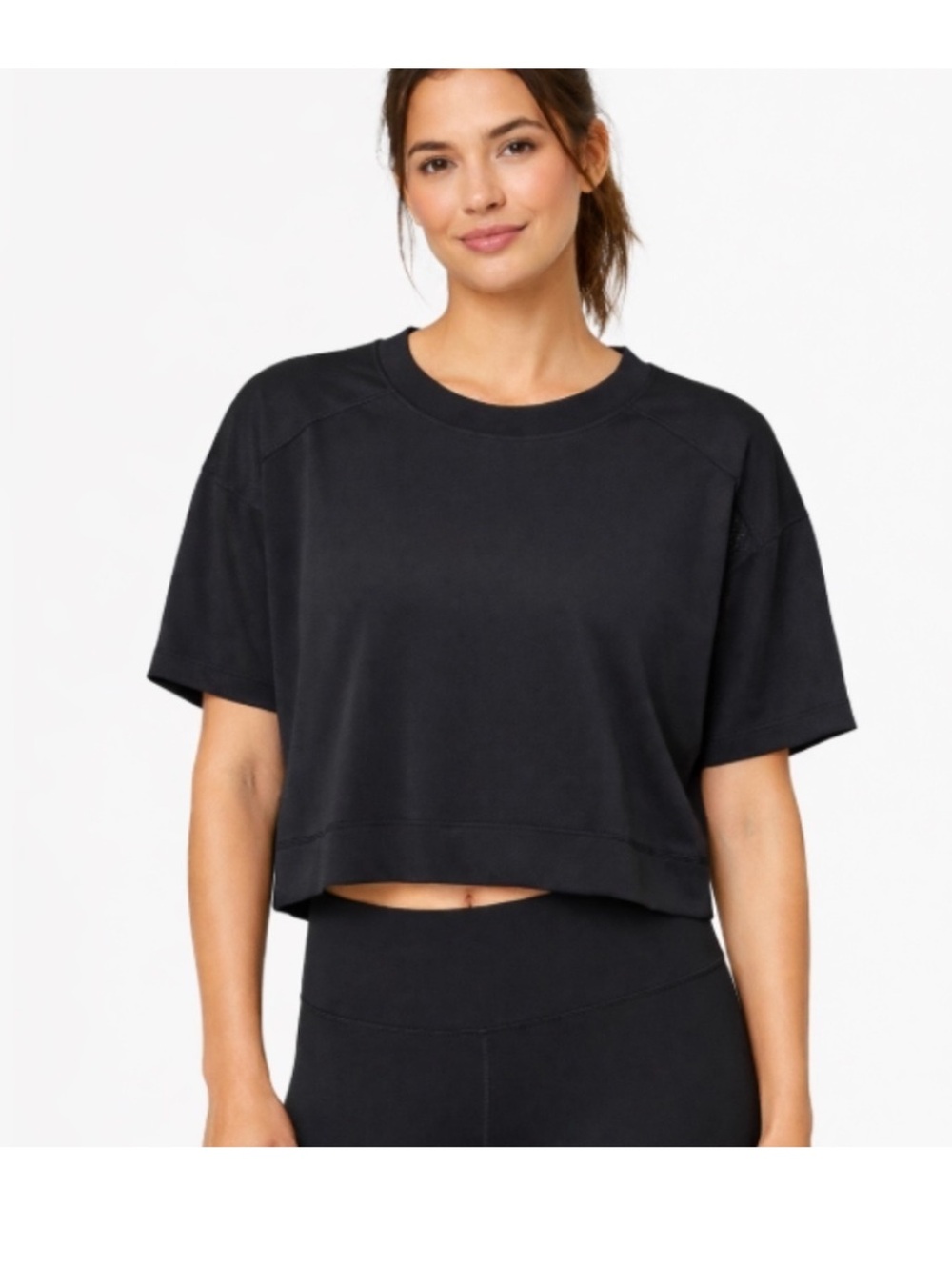 FLX Black Crop Short Sleeve Tee Shirt Top T-Shirt Workout Oversized Casual XS